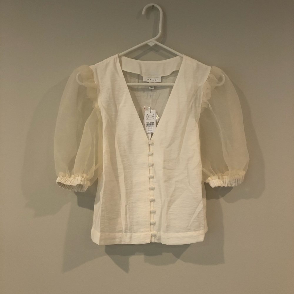 NWT Topshop Organza Puff Sleeve Blouse
